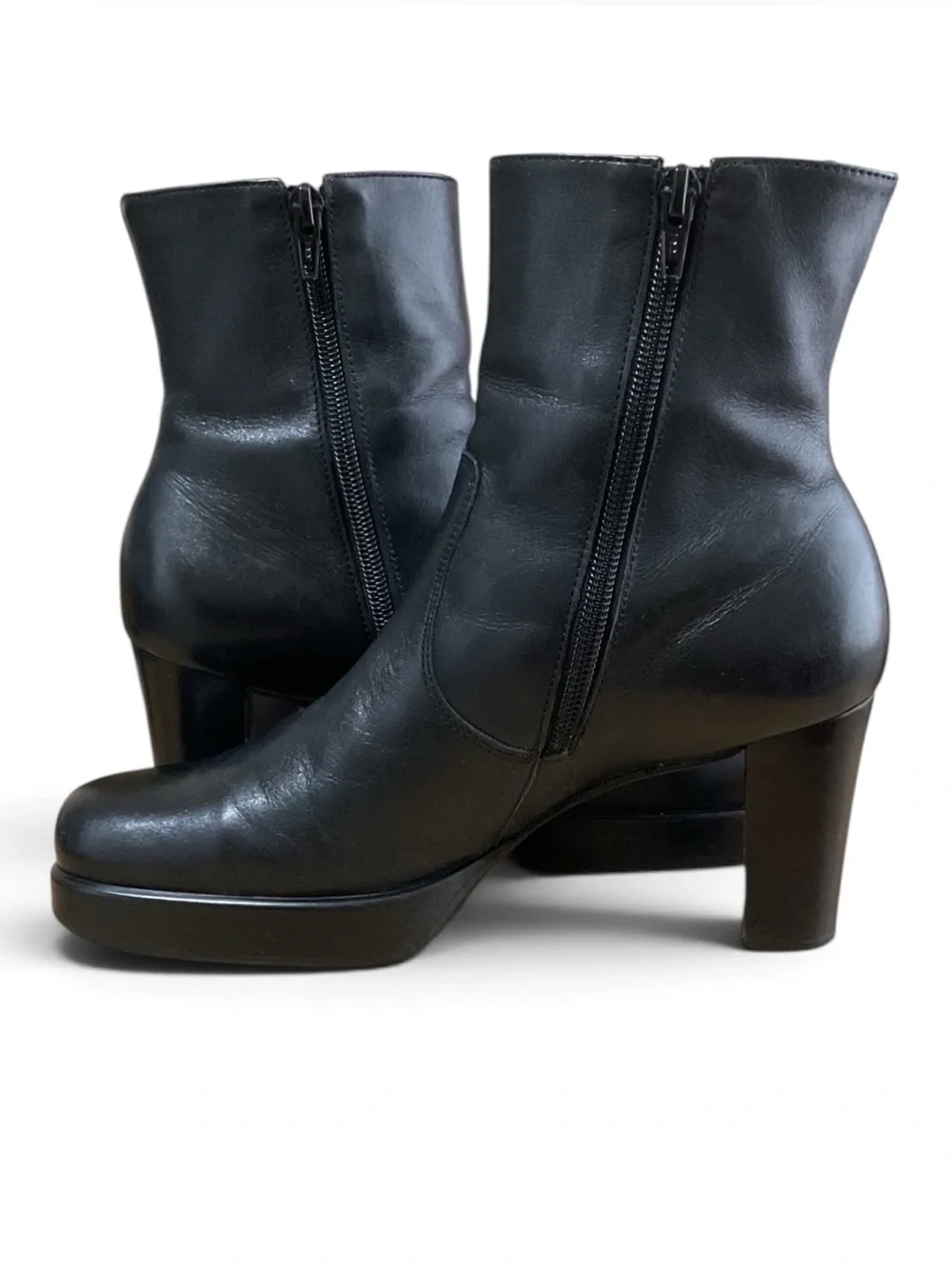 Michelle D Black Leather Chunky Platform Ankle Boots Size 8M